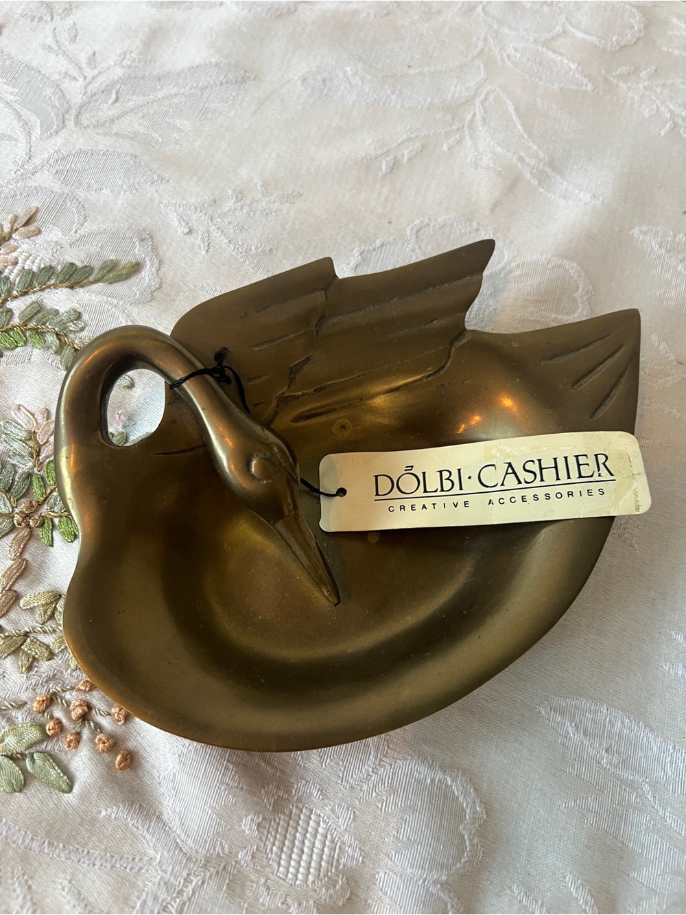 Vintage Brass Swan Dish - Gold